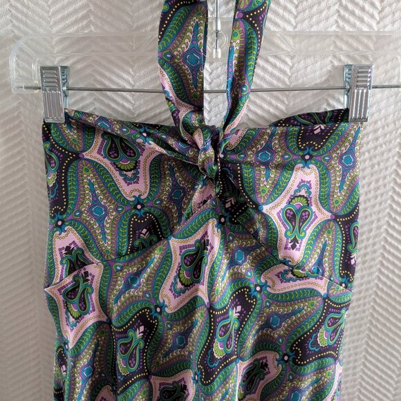 Laundry by Shelli Segal Silk Paisley Halter Midi Dress Size 12 Purple Green - Picture 6 of 12